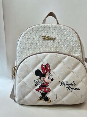 Disney Minnie Mouse Quilted Mini Backpack – White Faux Leather